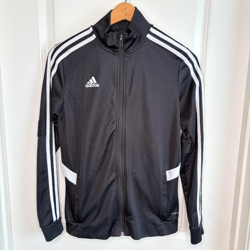 Adidas Climalite Track Jacket Women's Small Black White Stripes Full Zip EUC